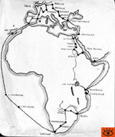 Carte de l'étinéraire du voyage de 1929 du frère Marie-Victorin